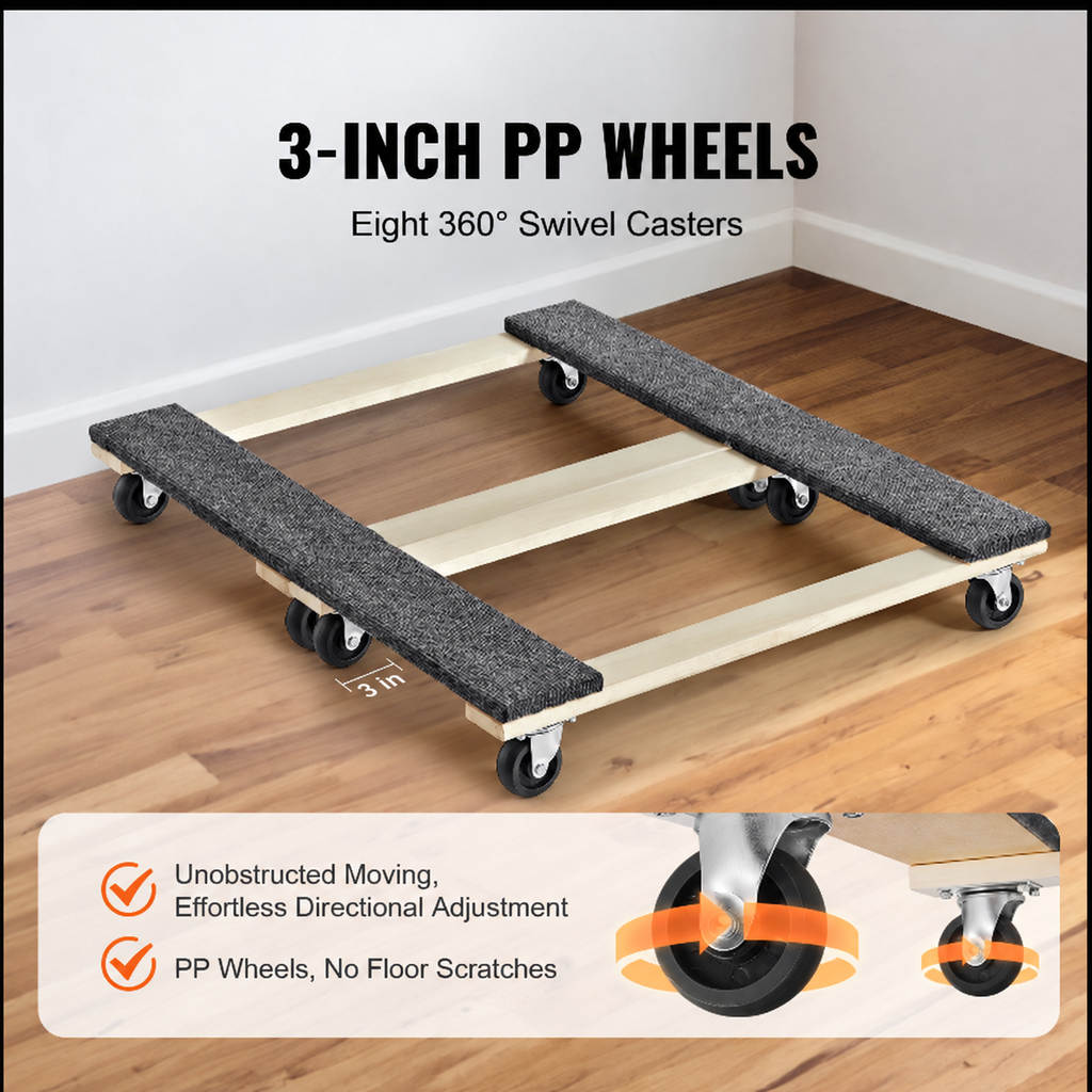 Furniture Dolly, 454kg Each Load Capacity, 2 Packs, 457.2x762mm, 8x76mm PP