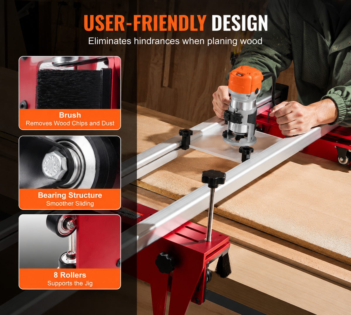 Router Sled, 1625 mm, Portable and Easy to Adjust Slab Flattening Jig, DIY