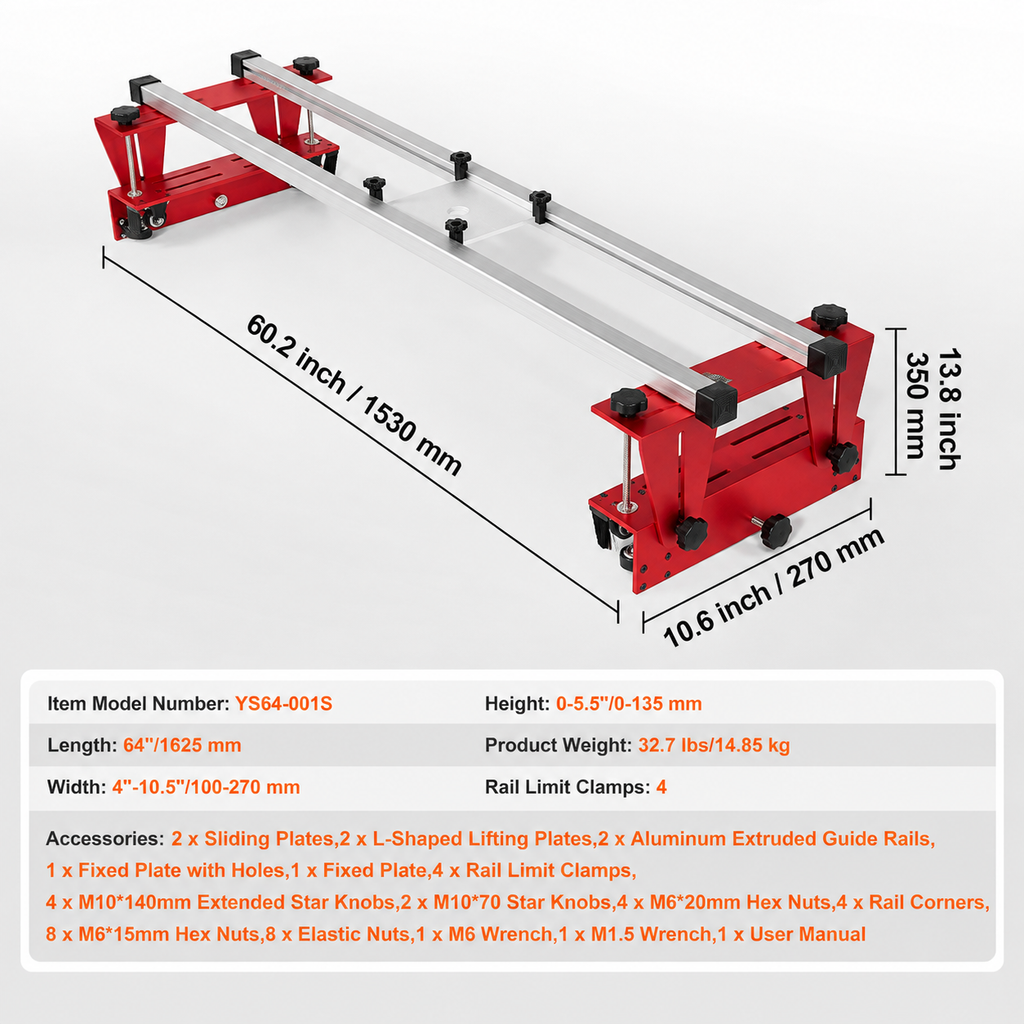 Router Sled, 1625 mm, Portable and Easy to Adjust Slab Flattening Jig, DIY
