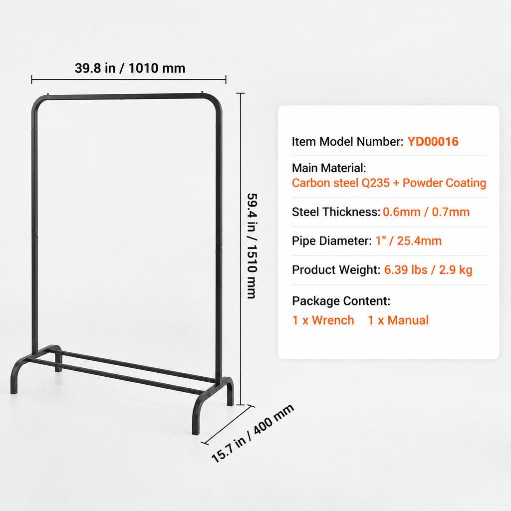 Clothes Rack, Heavy Duty Clothing Garment Rack with Hanging Rod and Bottom