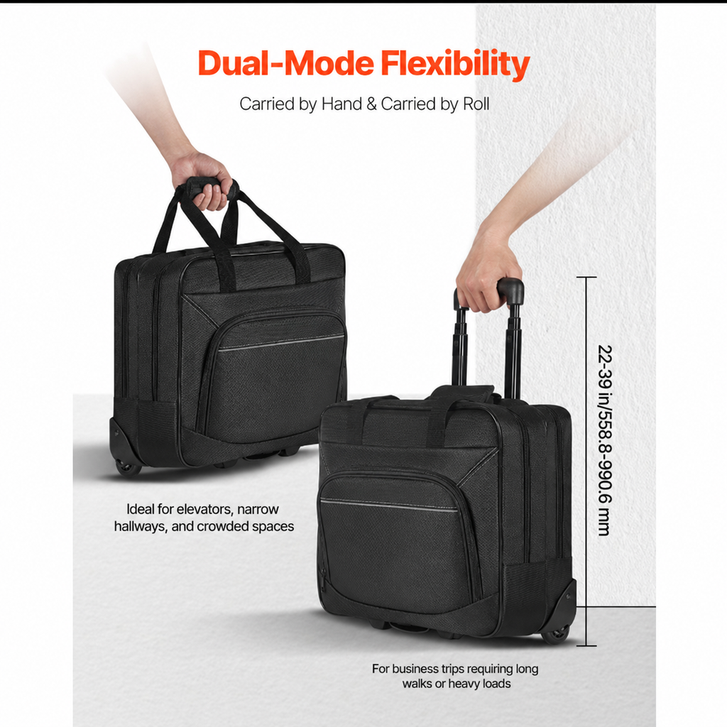 Rolling Laptop Bag 39.62 cm Wheeled Computer Bag for Women & Men Black