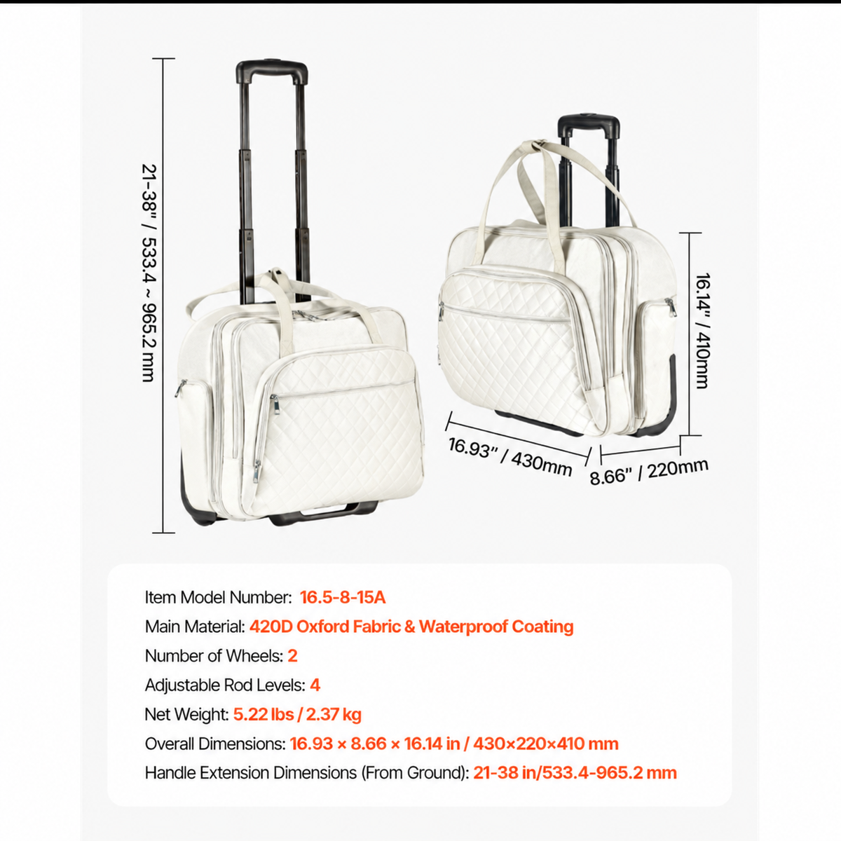 Rolling Laptop Bag 39.62 cm Wheeled Computer Bag for Travel Women Men