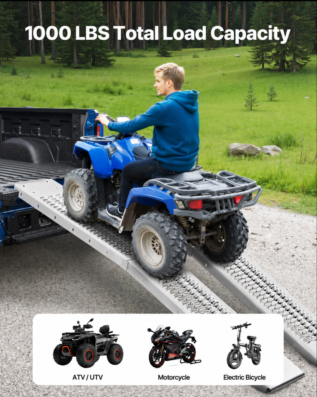 1000 lbs Aluminum Ramps 2Pcs Heavy-duty Loading Ramps with Handles