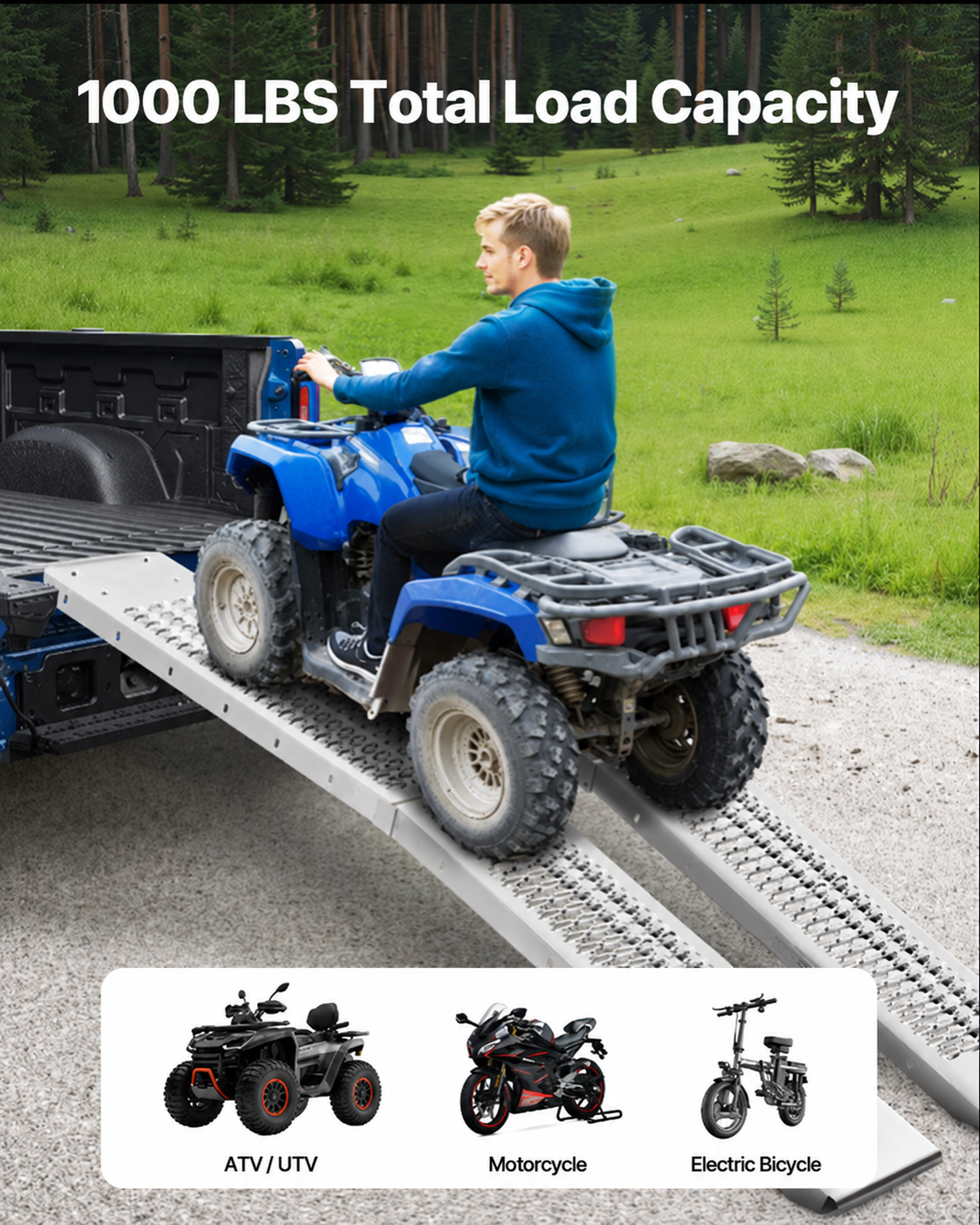 1000 lbs Aluminum Ramps 2Pcs Heavy-duty Loading Ramps with Handles