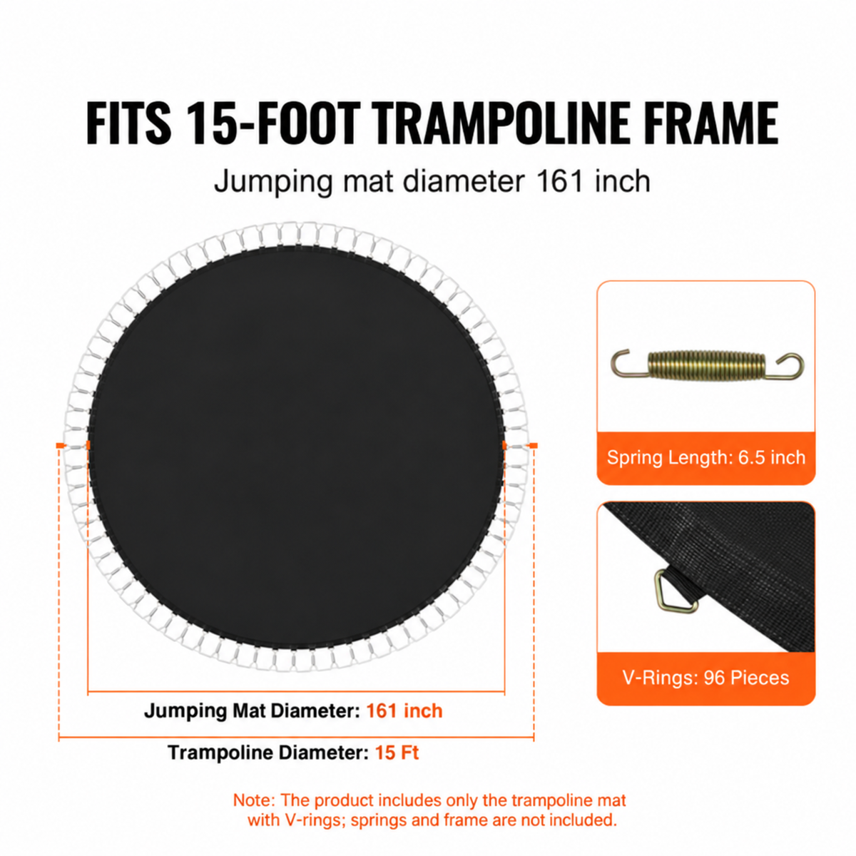 Replacement Trampoline Mat Fits 15ft Frame 96 V-Rings 6.5" Spring Length
