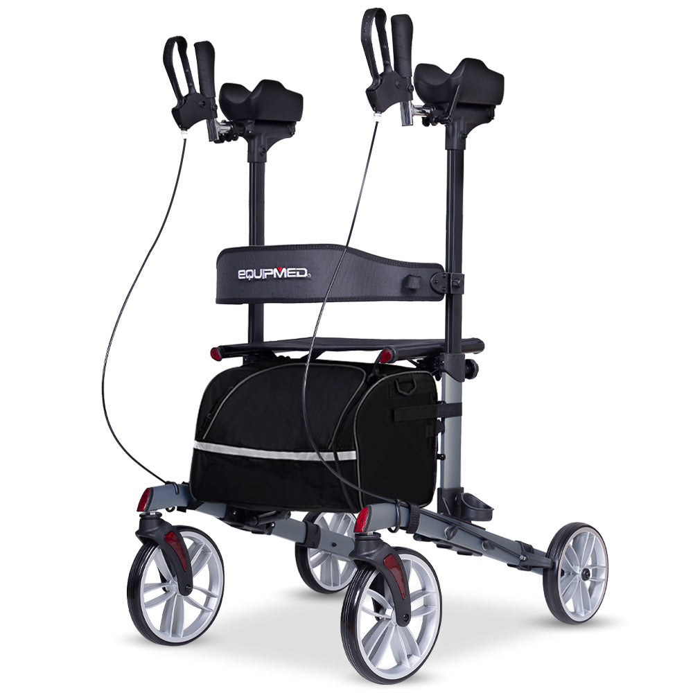Upright Rollator Walker with Adjustable Forearm Supports and Seat, Grey