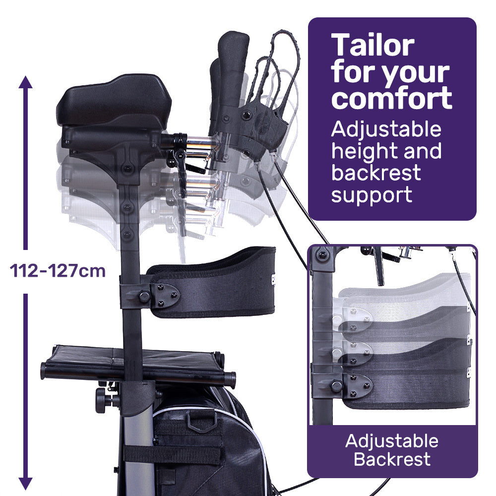 Upright Rollator Walker with Adjustable Forearm Supports and Seat, Grey