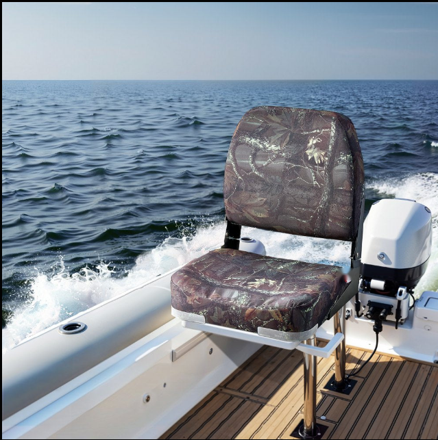 Boat Seat Low Backrest Flip Up Boat Seat Sponge Cushion Camouflage 2pcs