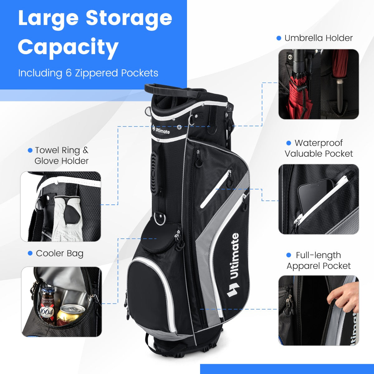 Golf Club Bag with 14 Way Top Dividers for Men and Women-Grey
