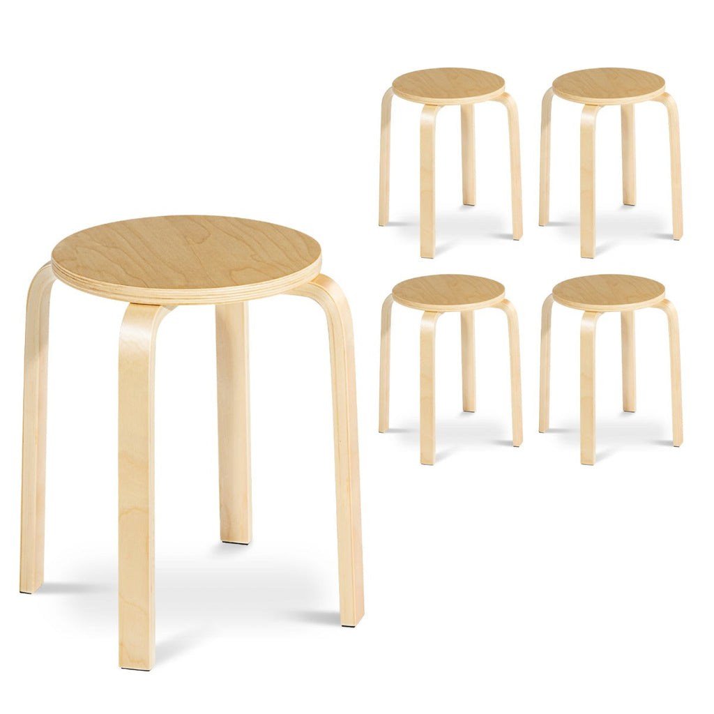 Set of 4 Stackable Wooden Stools for Living Room &amp; Dining Room-Natural