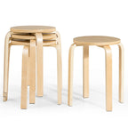 Set of 4 Stackable Wooden Stools for Living Room &amp; Dining Room-Natural