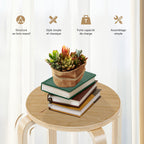 Set of 4 Stackable Wooden Stools for Living Room &amp; Dining Room-Natural