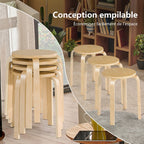 Set of 4 Stackable Wooden Stools for Living Room &amp; Dining Room-Natural