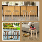 Set of 4 Stackable Wooden Stools for Living Room &amp; Dining Room-Natural