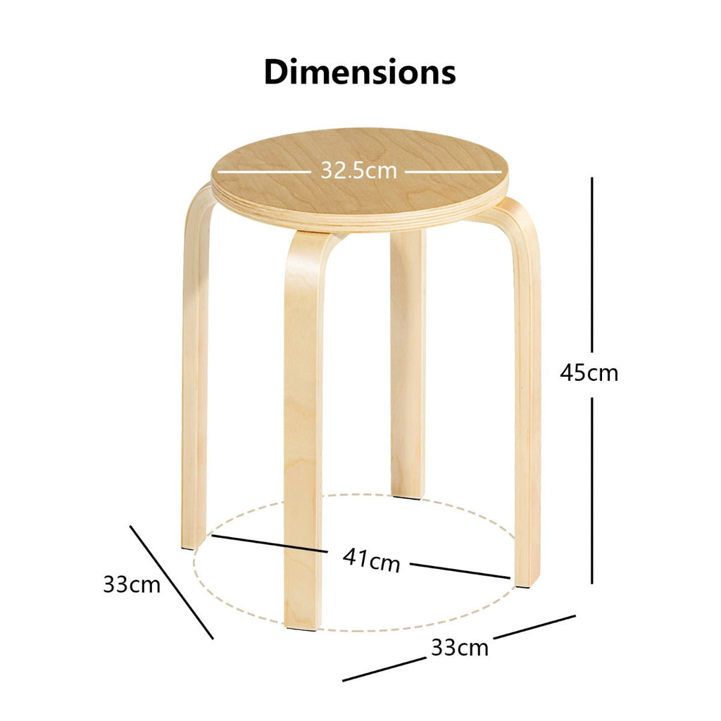 Set of 4 Stackable Wooden Stools for Living Room &amp; Dining Room-Natural