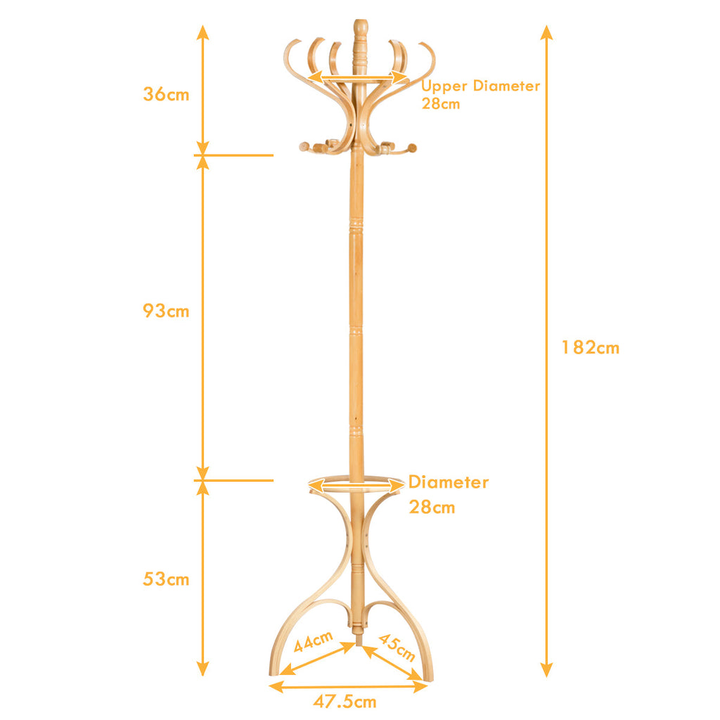 Practical Birch Coat Stand with 360°Rotating Top Tier for Hat &amp; Jacket Oak