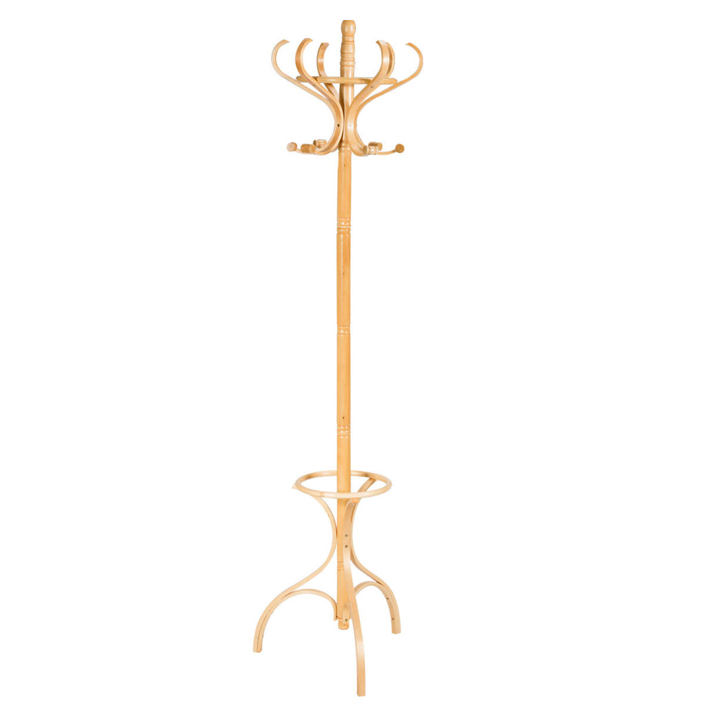 Practical Birch Coat Stand with 360°Rotating Top Tier for Hat &amp; Jacket Oak