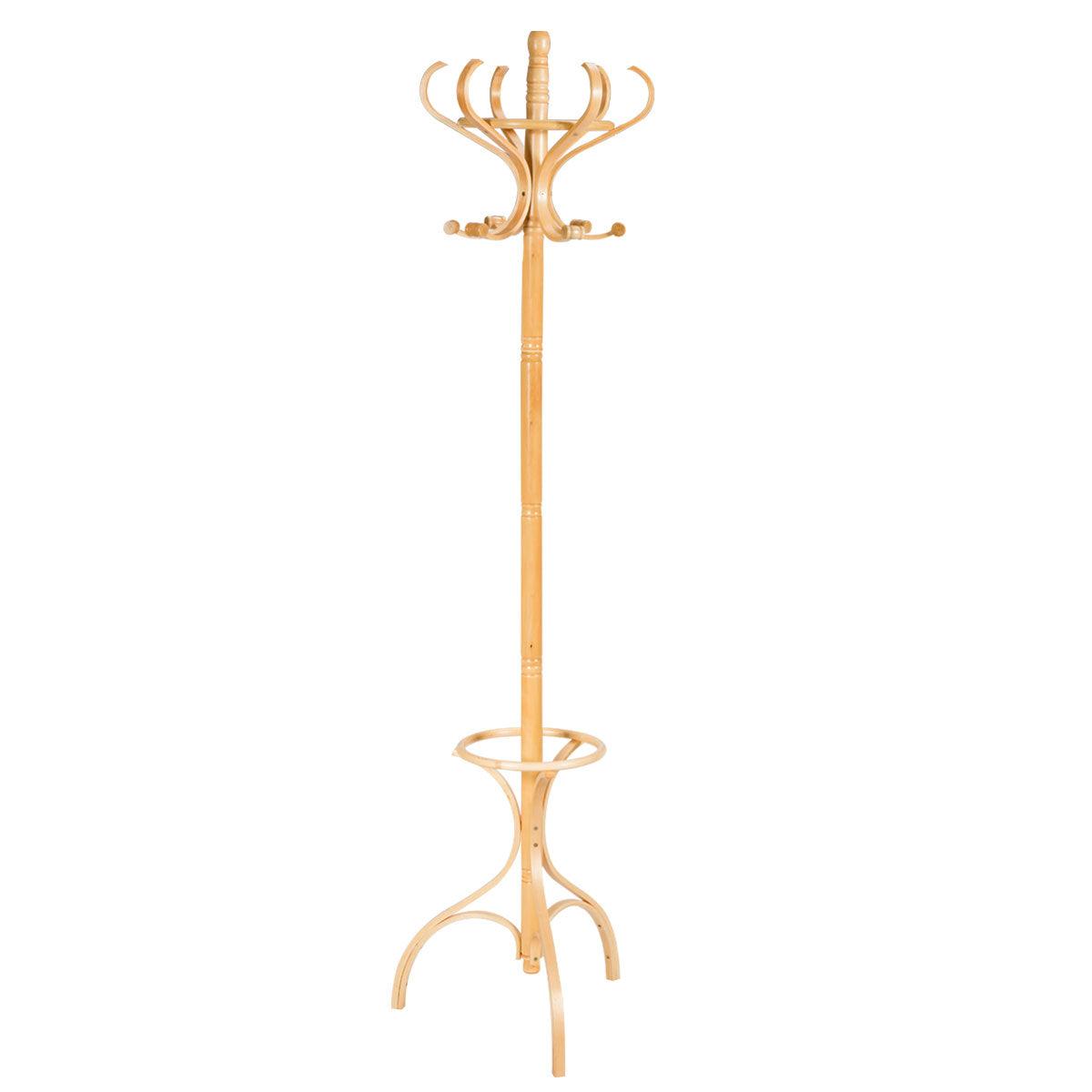 Practical Birch Coat Stand with 360°Rotating Top Tier for Hat &amp; Jacket Oak