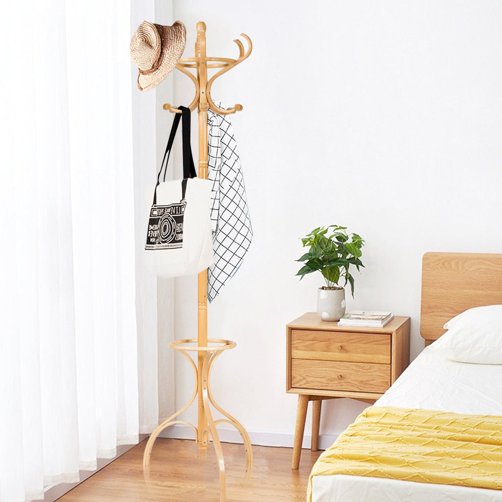 Practical Birch Coat Stand with 360°Rotating Top Tier for Hat &amp; Jacket Oak