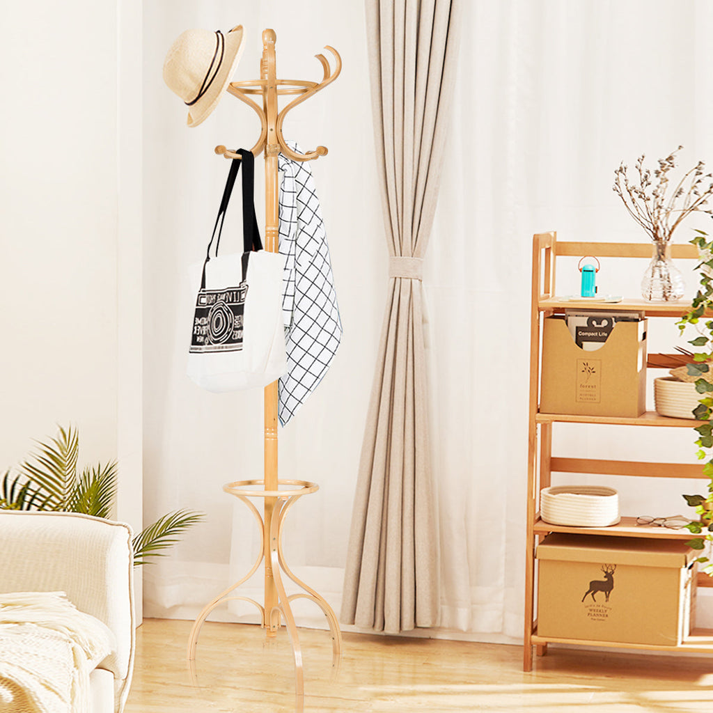 Practical Birch Coat Stand with 360°Rotating Top Tier for Hat &amp; Jacket Oak