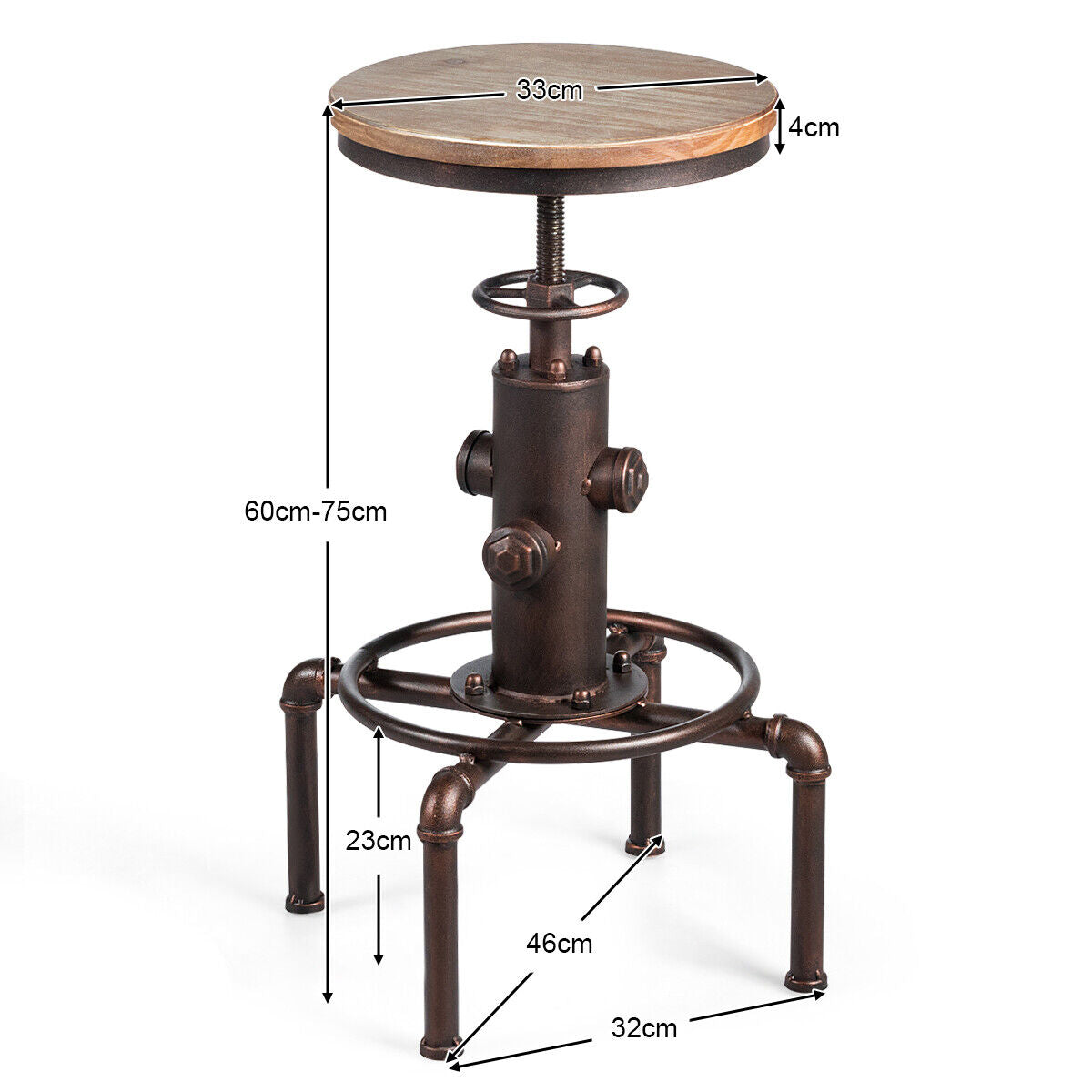 Industrial Bar Stool with Adjustable Height for Restaurant/ Cafe/ Pub
