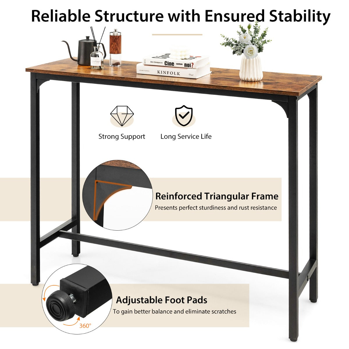 120 x 40 cm Industrial High Bar Table for Kitchen & Cafe & Pub