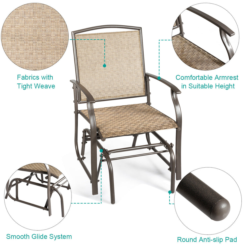 2 Pieces Outdoor Single Glider Chair with Steel Frame for Pool, Patio