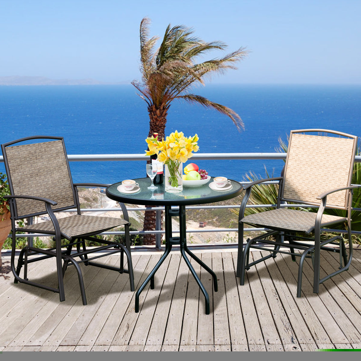 2 Pieces Outdoor Single Glider Chair with Steel Frame for Pool, Patio