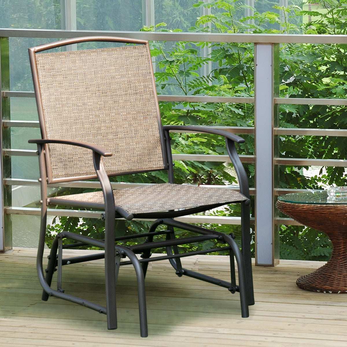 2 Pieces Outdoor Single Glider Chair with Steel Frame for Pool, Patio