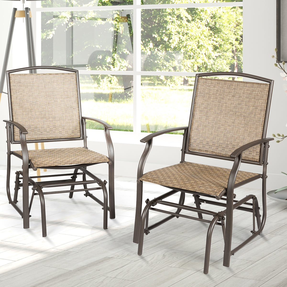 2 Pieces Outdoor Single Glider Chair with Steel Frame for Pool, Patio