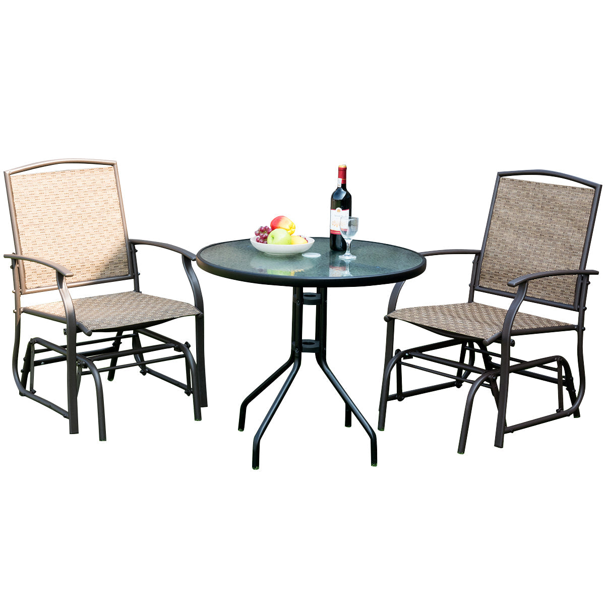 2 Pieces Outdoor Single Glider Chair with Steel Frame for Pool, Patio