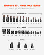31-Piece Torx and External Socket Set with Storage Case - T8-T70, E4-E24