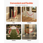 4-Piece Gold Stanchion Set with Red Velvet Ropes for Crowd Control