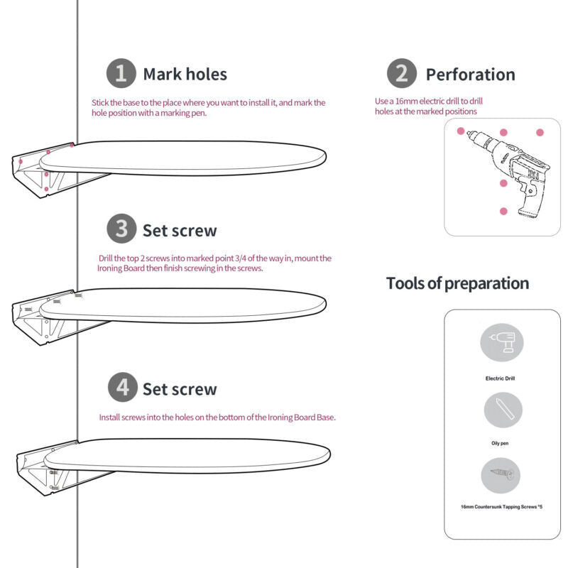 Wall-Mounted Ironing Board Foldable Fold Down Ironing Station for Home Apartment