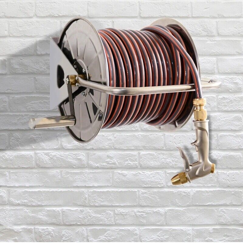 Steel Industrial Water Hose Reel Holder 1/2'' X 60M Capacity & Barb Fittings