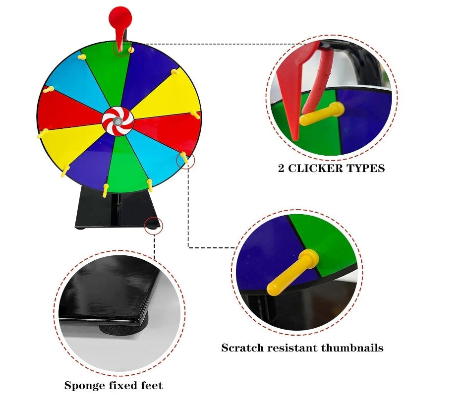 12" Spinning Prize Wheel 12 Slots Tabletop Spinner for Trade Show Carnival Party