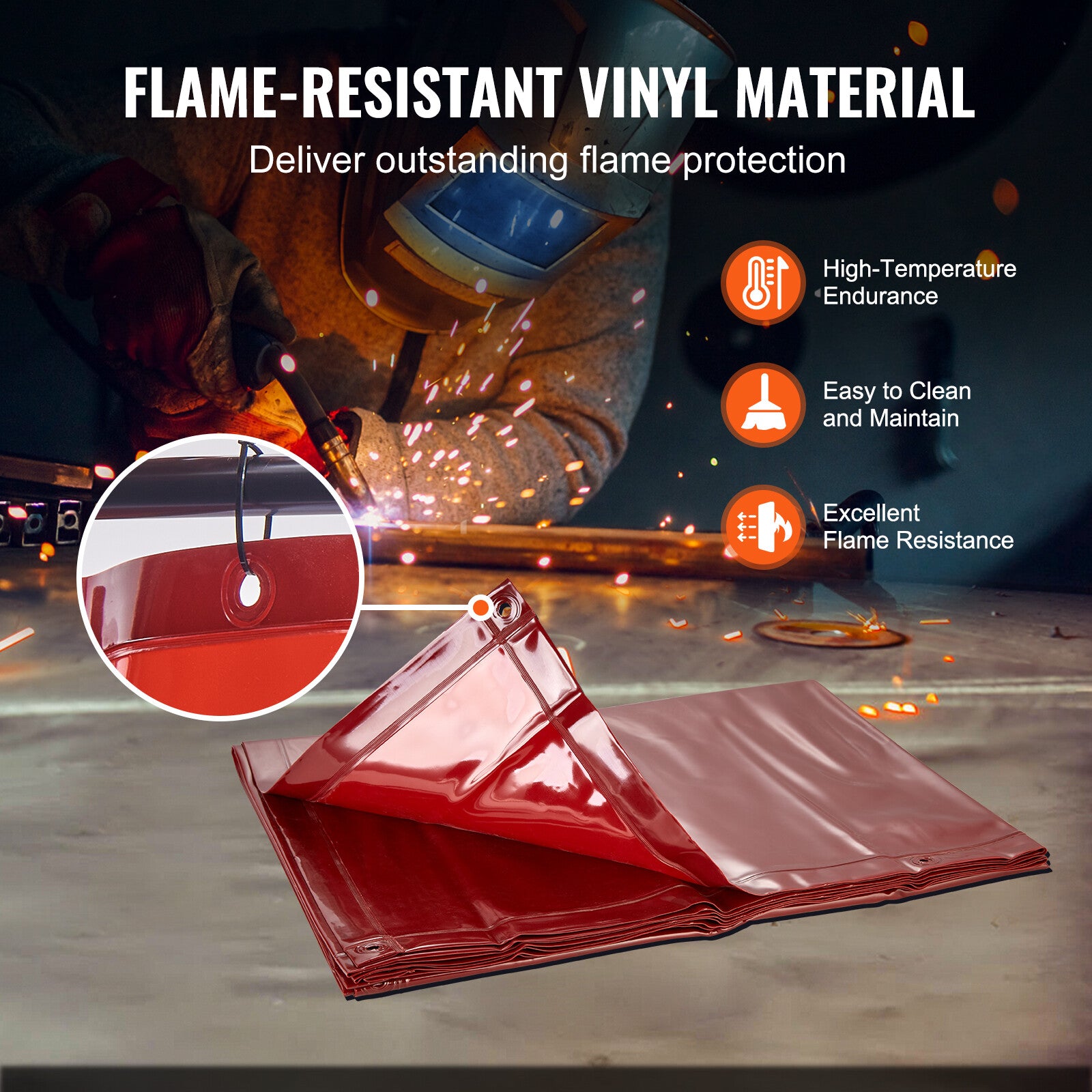 6x8 FT Flame-Resistant Welding Screen with Frame and Wheels, UV Protection