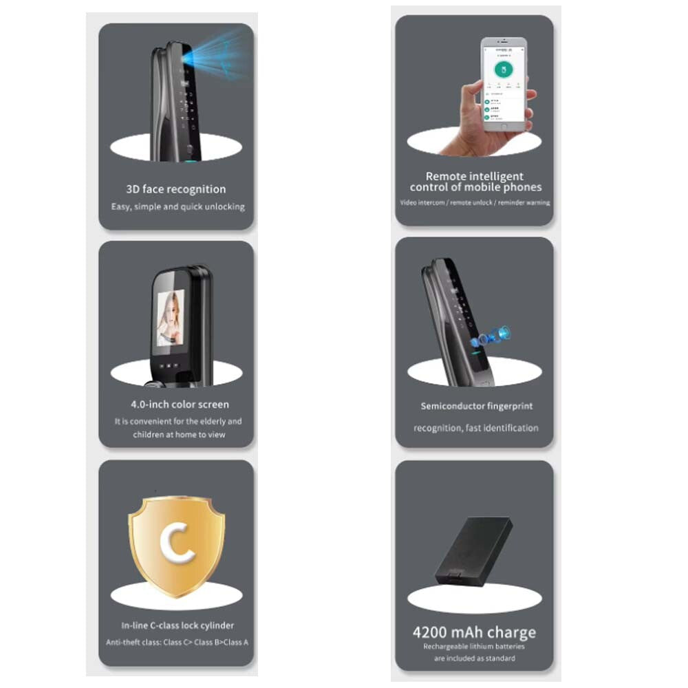 Premium Digital Smart Door Lock 3D Face Fingerprint Code WIFI APP + Lock/Striker