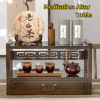 Meditation Altar Table for Spiritual Puja Table with Drawer Bamboo Furniture
