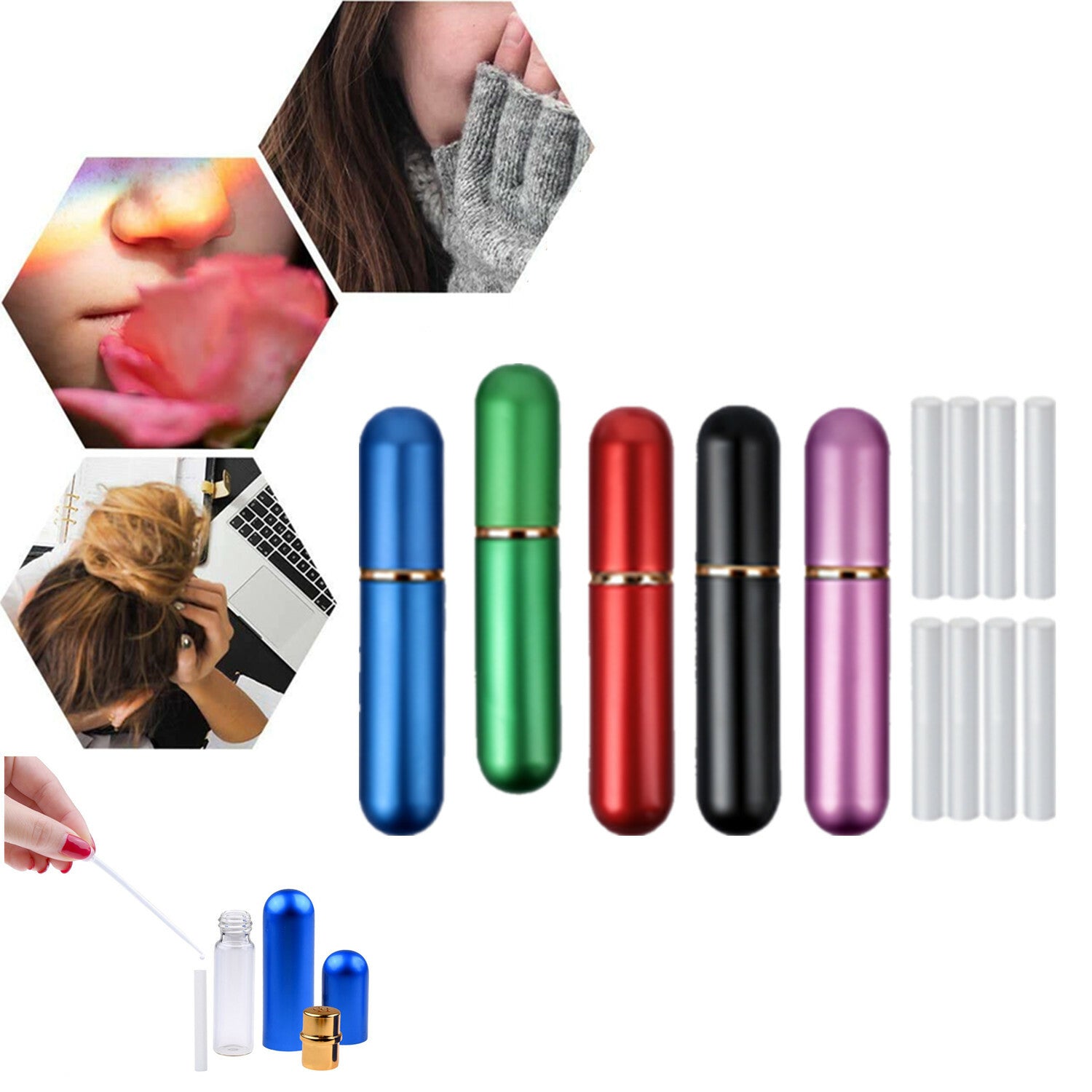 8x Aluminum Nasal Inhaler Blanks Empty Tubes Essential Oil Aromatherapy Sticks