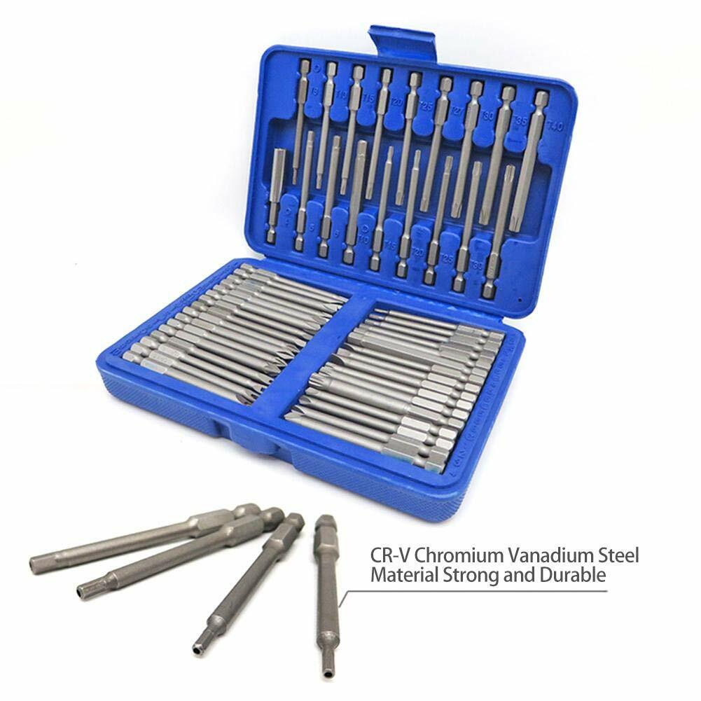 50pcs Screwdriver Bit Set Hex Star Bits Philips Square Spanner Bits w/Case 75mm