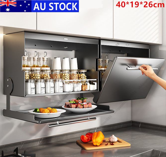 Pull-Down Kitchen Storage Cabinet 2 Tiers Kitchen Storage Shelves Wall-Mounted