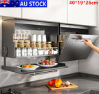 Pull-Down Kitchen Storage Cabinet 2 Tiers Kitchen Storage Shelves Wall-Mounted