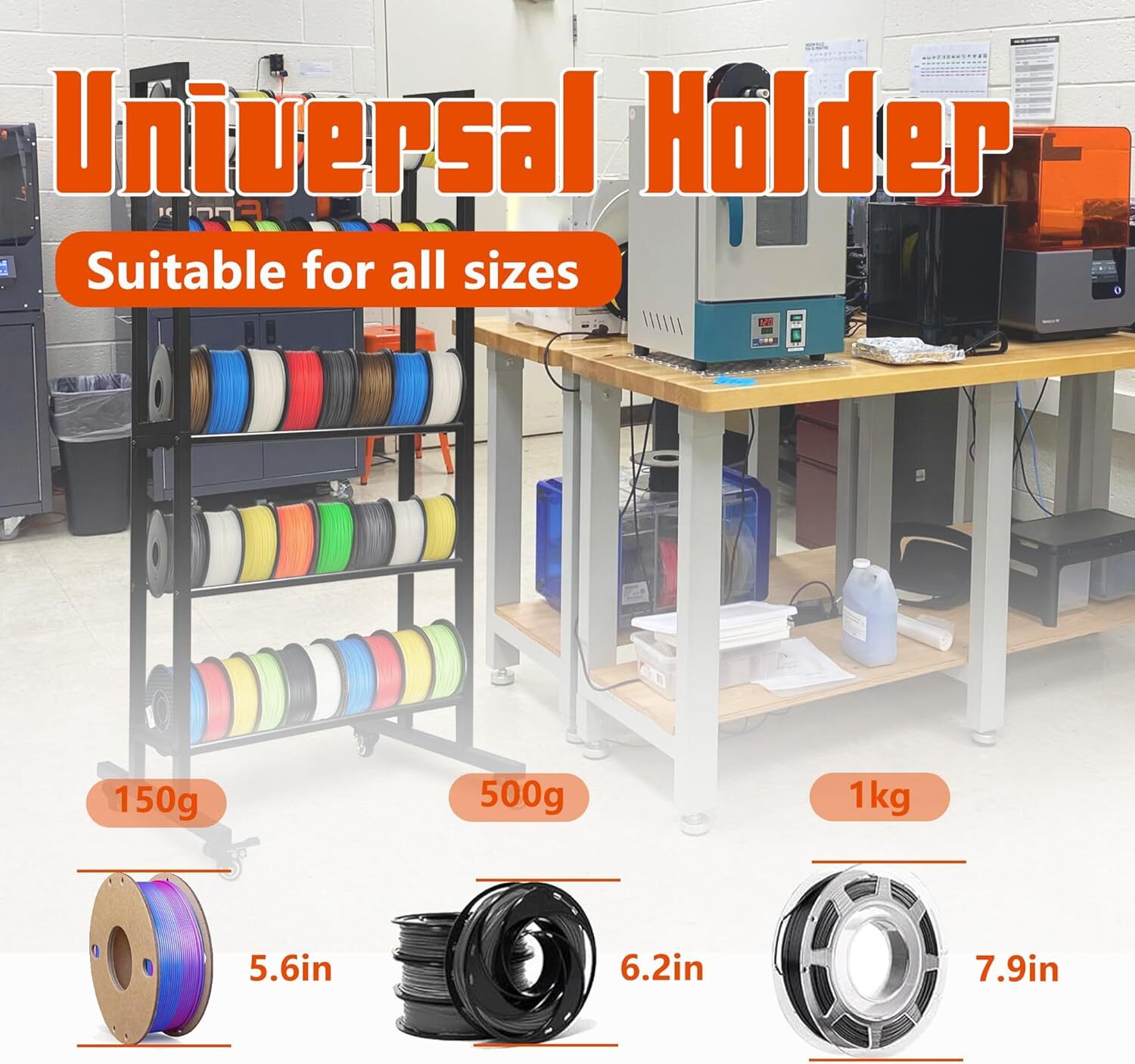 3D Printer Filament Storage Rack, Heavy Duty Metal 5-Tier Rolling Shelves