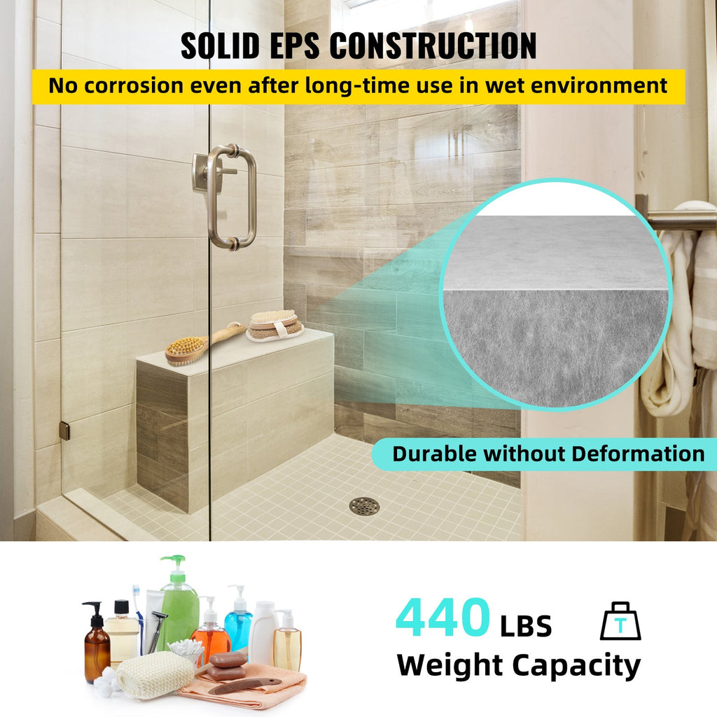 Rectangular Shower Bench, Tile-Ready & Waterproof, 38.2x11.4x20"