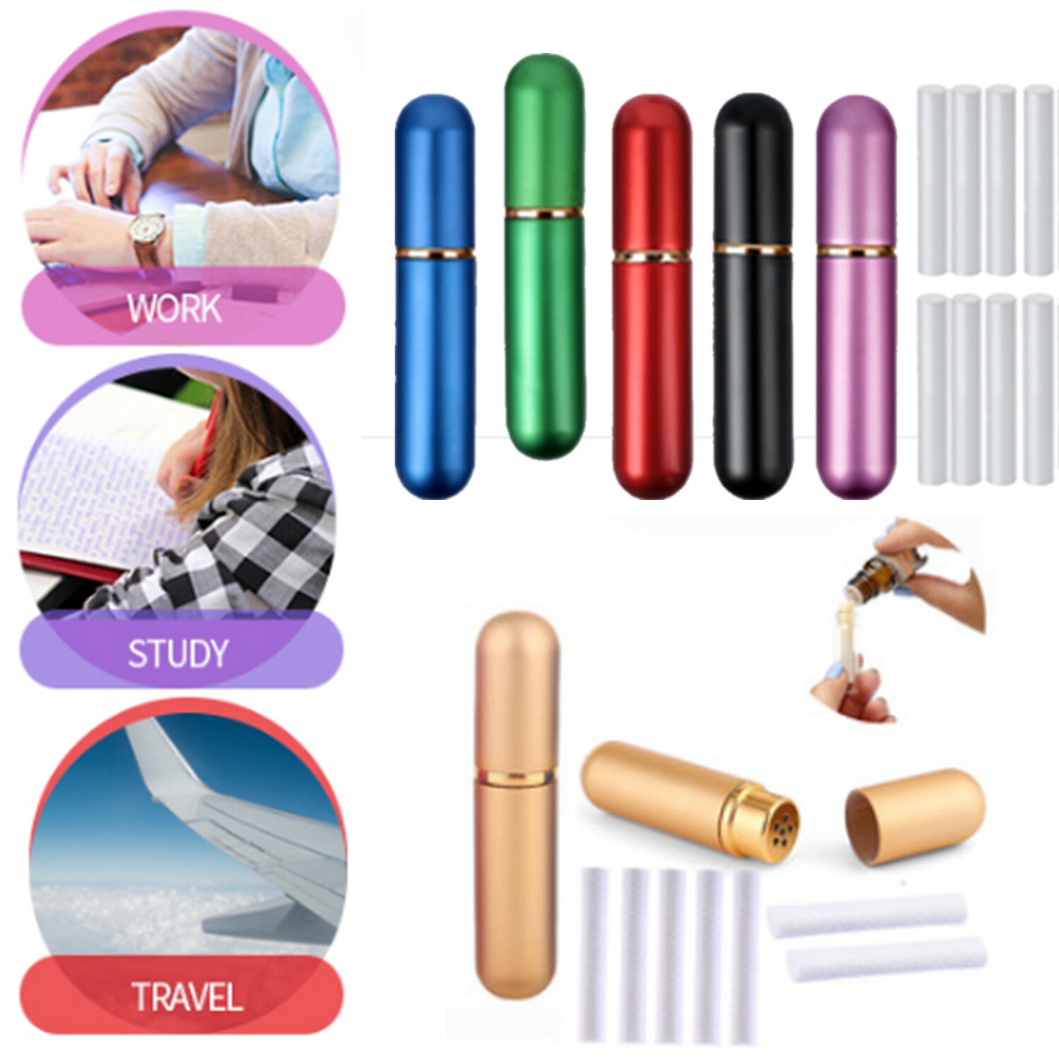 8x Aluminum Nasal Inhaler Blanks Empty Tubes Essential Oil Aromatherapy Sticks