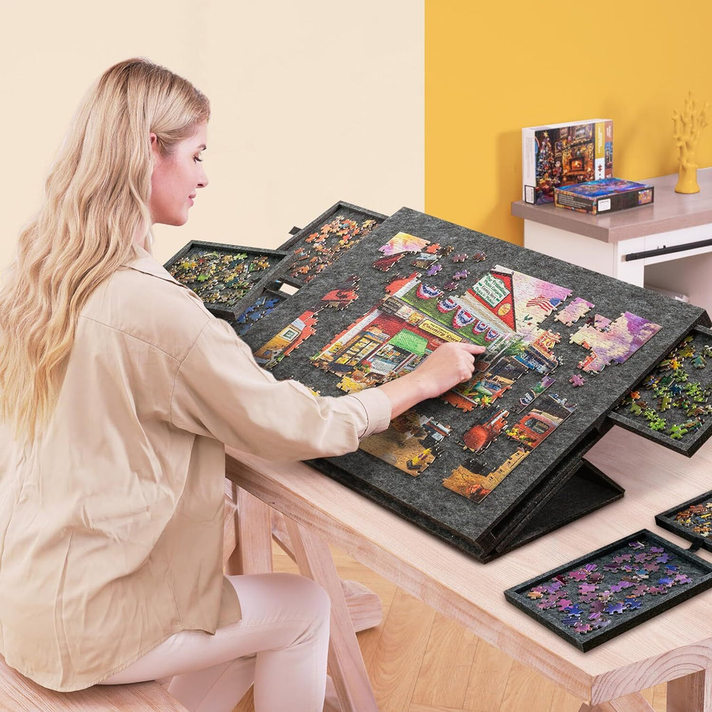 Portable Puzzle Board 1000pcs Felt Jigsaw Puzzle Table with Drawers Covers