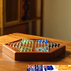 Wooden Chinese Table Board Game Checkers w/ Storage Drawers & Glass Marbles Gift
