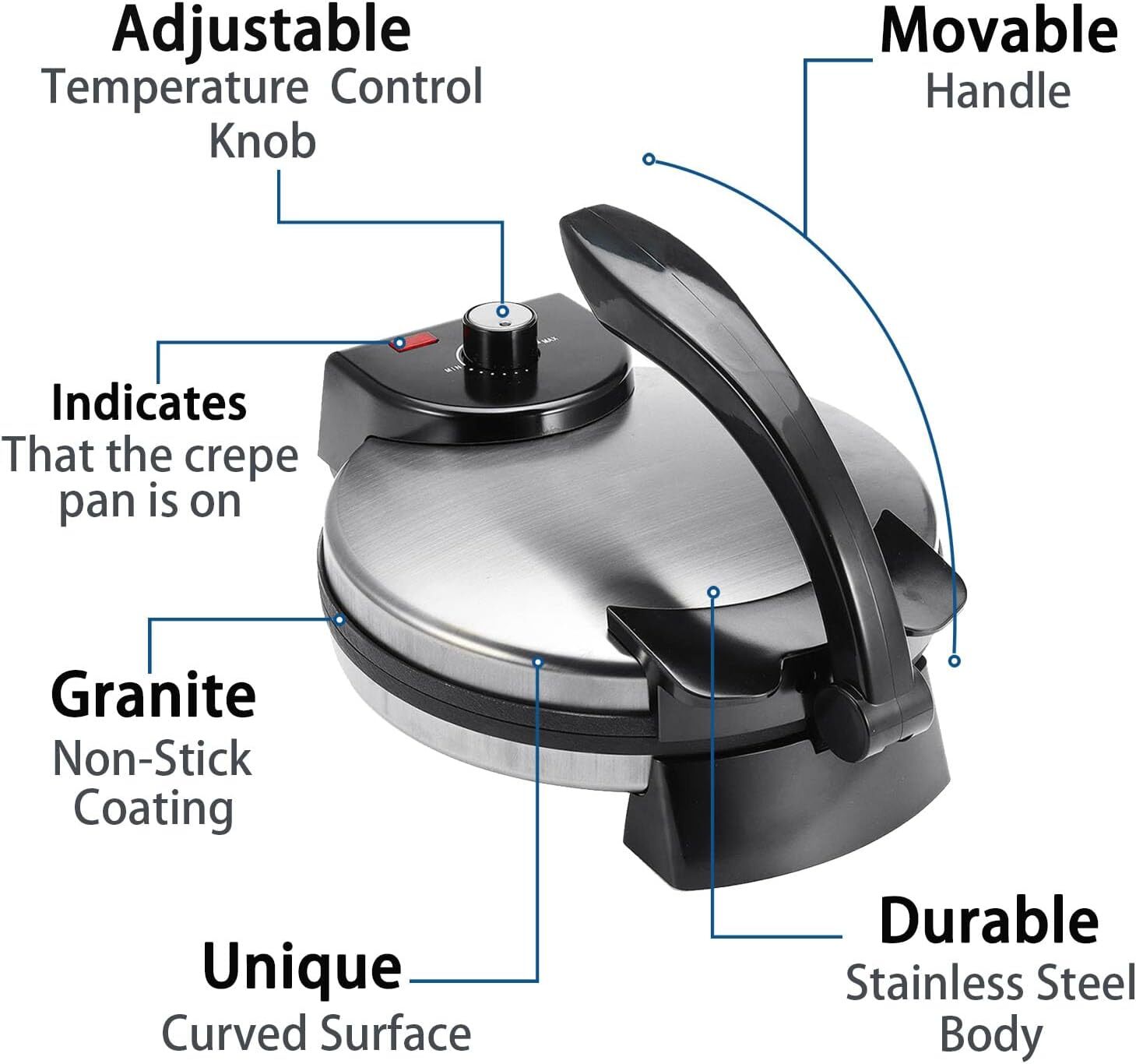 1200W Electric Chapati Roti Maker Electric Bread Crepe Machine Tortilla Maker