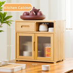Bamboo Countertop Cupboard 2 Tier Pantry Kitchen Desk Tea Coffee Storage Cabinet